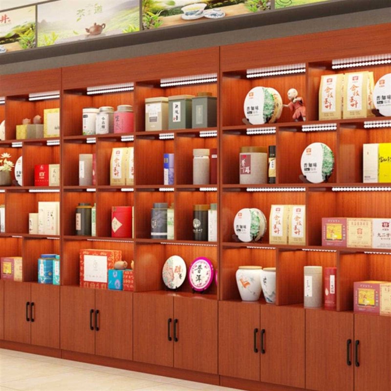 L!茶叶展示柜柜子陈列柜货架货柜展柜实木生态板可新款产品柜储物