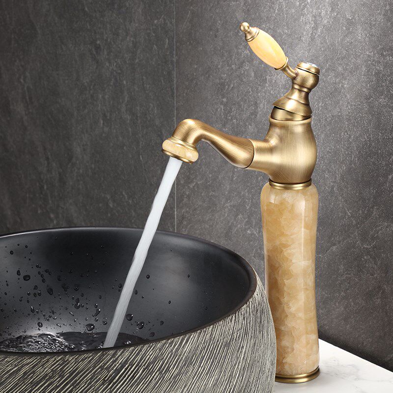 全铜仿古台d上盆冷热抽拉水龙头复古万向面盆卫生间洗手池浴室脸
