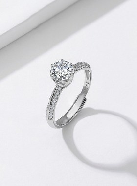 莫桑石一克拉情侣戒指女纯银对戒求婚结婚生日七夕情人节礼物饰品