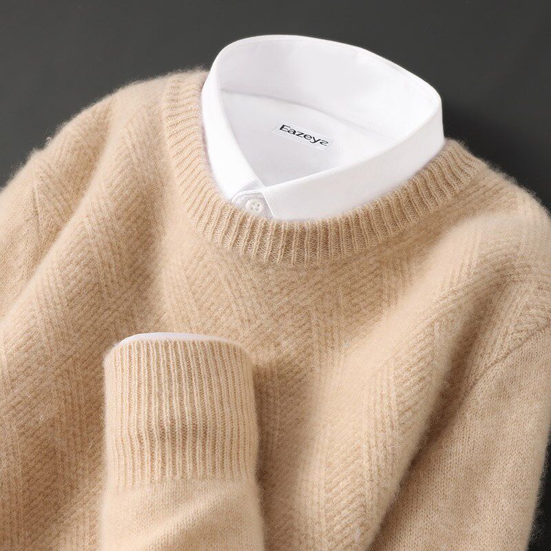 冬季新款男100%纯羊毛衫圆领纯色长袖商务休闲毛衣V针织打底衫毛