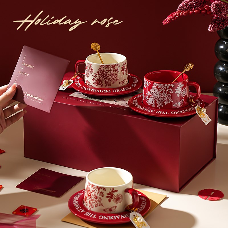 玫瑰咖啡杯碟结婚送新人新娘礼物品女生闺蜜实用生日搬家乔迁新居