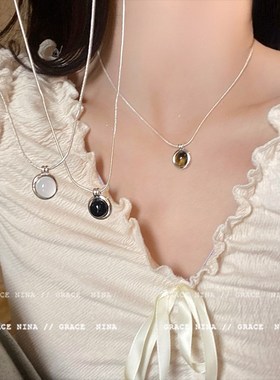 简单爱!天然石吊坠项链女款2024新款小众设计轻奢锁骨链气质百搭