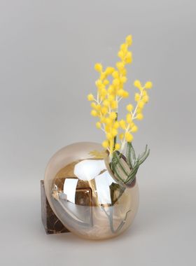 现代简约大理石棕色花器摆件样板房桌面酒店家居客厅创Z意软装饰