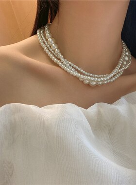 多层串珠设计珍珠文艺复古项链装饰小众气质颈链高级感网红锁骨链