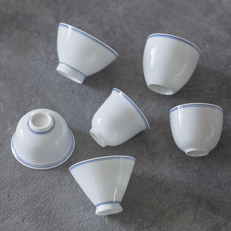 白瓷薄胎手绘子母线小茶杯单杯茶道杯主人杯个人杯功夫茶具陶瓷杯