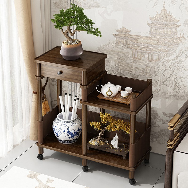 花架置物架阳台新中式多r层实木花台带滑轮花盆架室内客厅装饰花