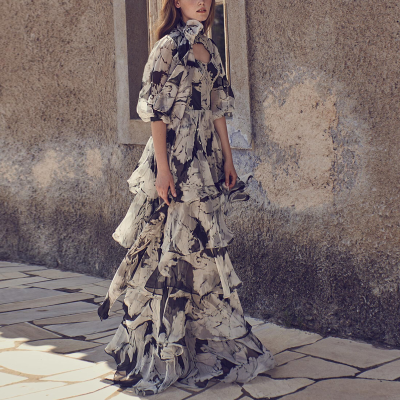 宫廷法式连衣裙女复古赫本蛋糕裙炸街设计感仙气脚踝长裙收腰气质