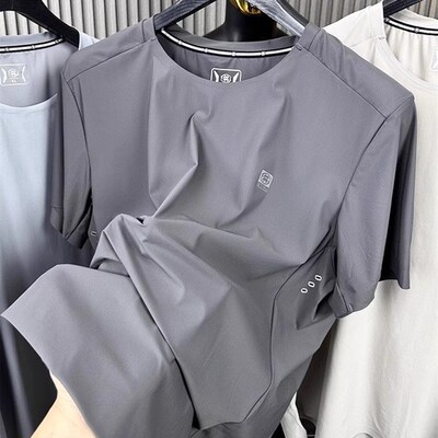 特大码300斤冰丝速干运动短袖T恤男女夏季薄款简约纯色休闲上衣服