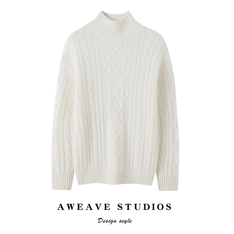 2024秋冬新款100%纯山羊绒衫女半高领加厚保暖套头针织打底衫毛衣