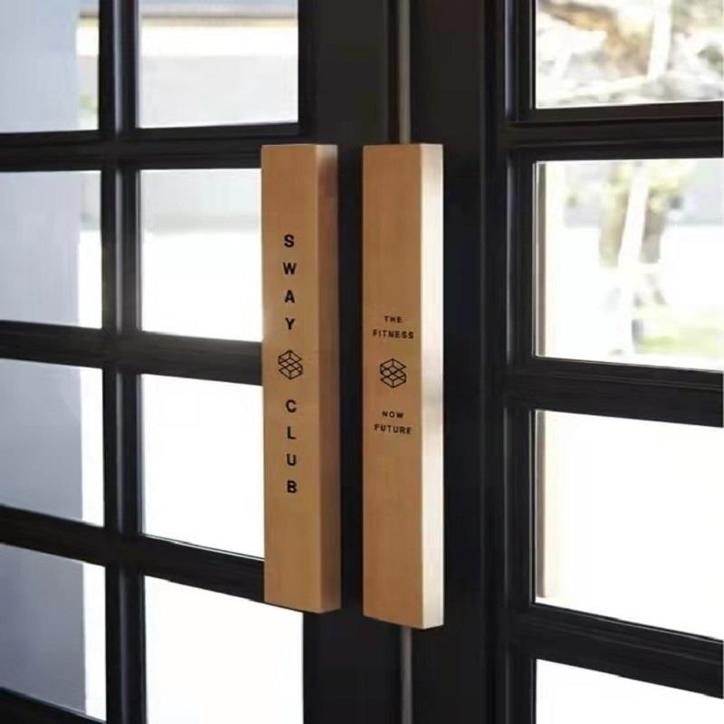 玻璃门推拉把手手柄实木雕刻新中式拉手原木色拉手logo定制拉把手