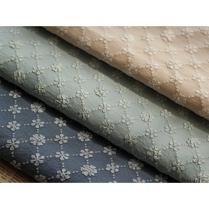 小清新时尚几何锁链小花朵浮雕泡泡提花布箱包鞋帽连衣裙服装布料