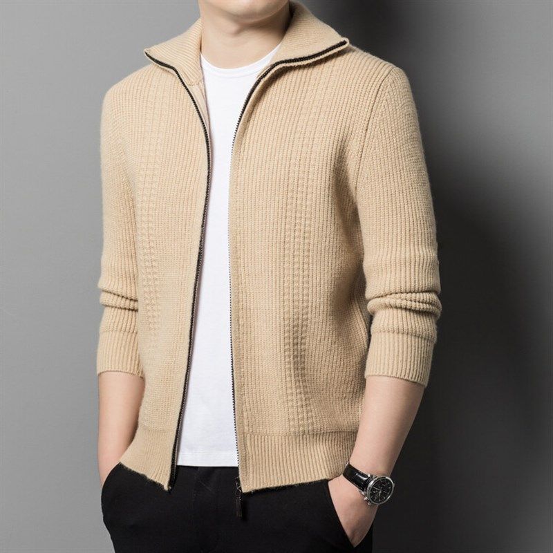 2023秋冬季新款男士毛衣开衫潮流简约高领拉链针织衫灰色休闲外套,男装,针织衫/毛衣,淘宝优惠券,粉丝福利购,淘宝优惠卷