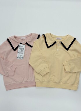 韩国童装新色上线女童春秋翻领卫衣款纯棉细毛圈11R0-150 黄H2