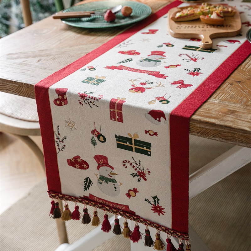 北欧风圣诞桌旗i 雪人卡通圣诞节桌布 茶几边柜盖布 新年喜庆装饰