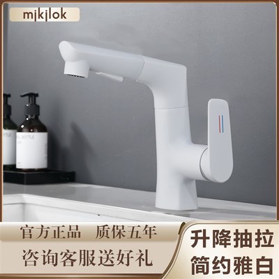 德国枪灰白色升降抽拉式可旋转多功能水龙头洗手盆冷热全铜卫生间