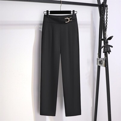 垂感黑色西装裤女春夏2025新款宽松显瘦高腰九分小脚职业烟管裤子