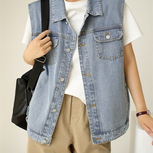 85271 150-170大童牛仔马甲 儿童纯棉翻领坎P肩 女士叠穿上衣 春