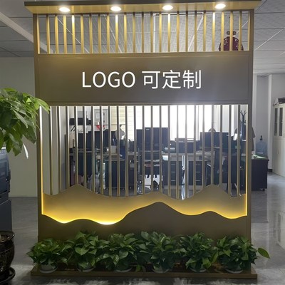 公司铁艺隔断免打孔可移动屏风办公室进门玄关Logo形象背景墙装饰
