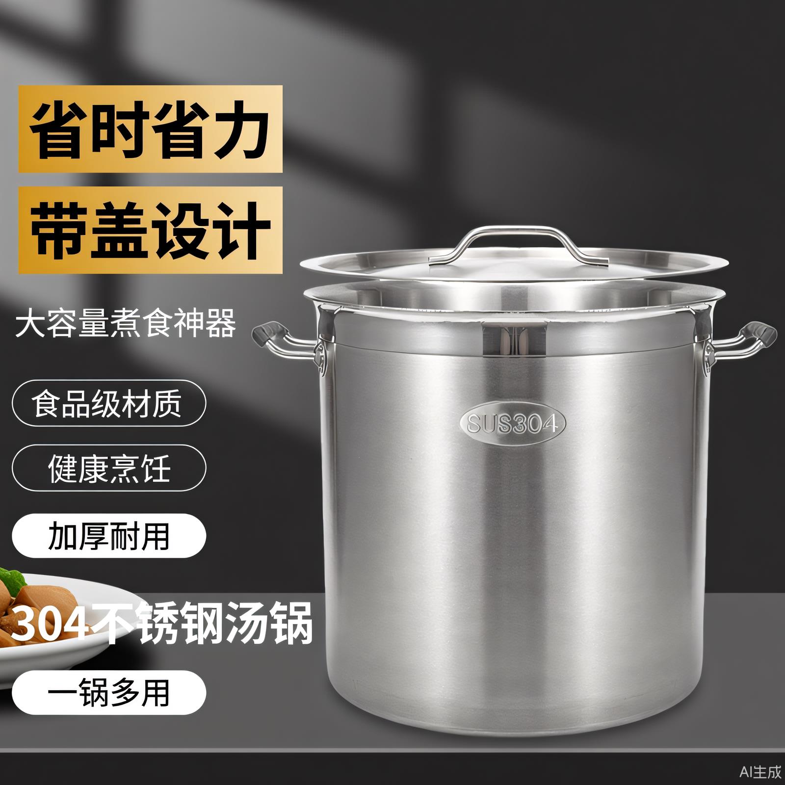 304不锈钢圆桶带盖子汤锅商用烧水桶家用卤锅电磁炉专用高锅卤肉