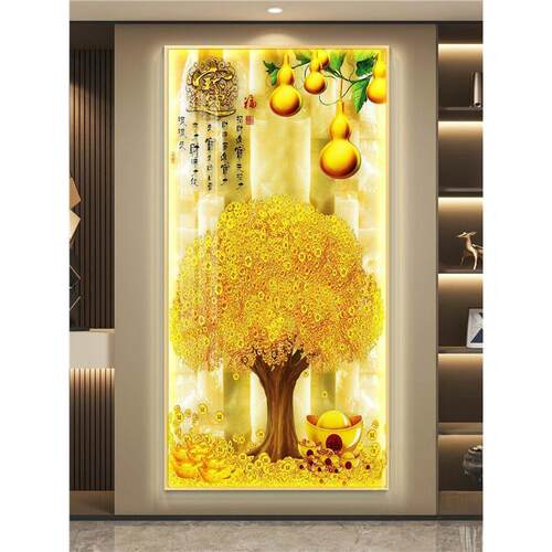 轻奢led带灯入户玄关装饰画走廊过道挂画壁画简约现代高级感葫芦