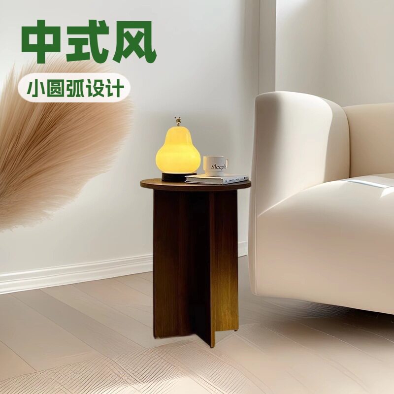 法式实木小边几网小圆中古风茶几沙发茶几咖啡客厅民宿床头柜边桌