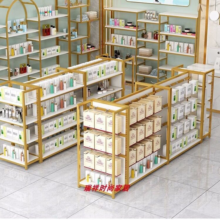 可调节便利店超市中岛柜货架双面层板货柜端头挂钩鞋架化妆品书架