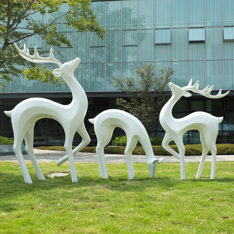 户外园林景观几何梅花鹿动物装饰玻璃钢鹿雕塑售楼部小区摆件学校
