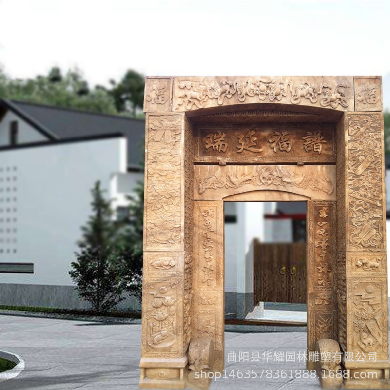 石雕门套中式大理石青石手工雕花仿古做旧建筑门框厂家可祠堂