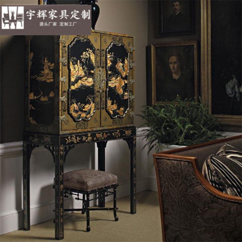 后现代实木雕刻彩绘展示柜