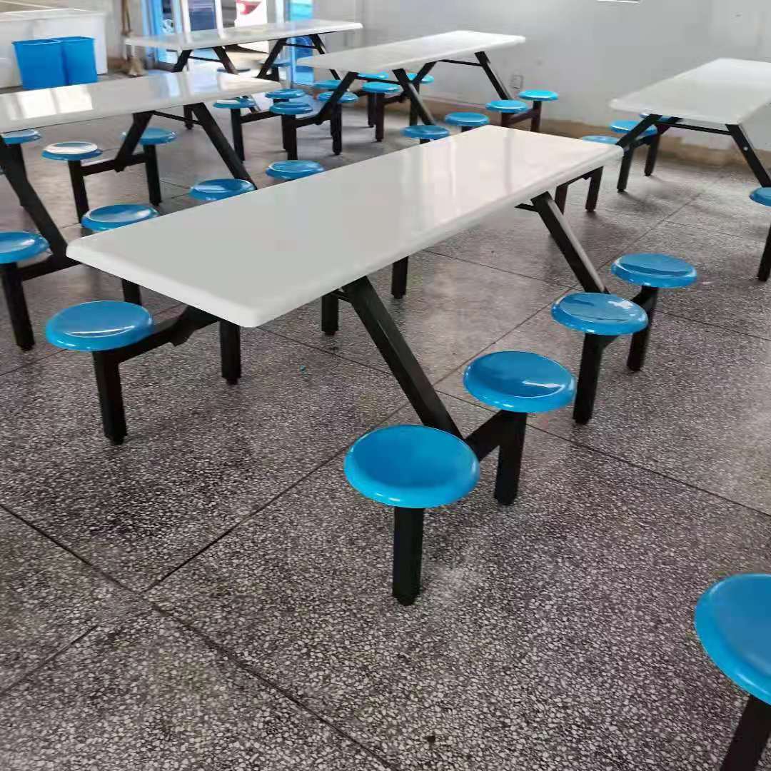 食堂学校餐桌椅四人六人八人位员工连体餐桌椅餐厅餐桌玻璃钢圆凳