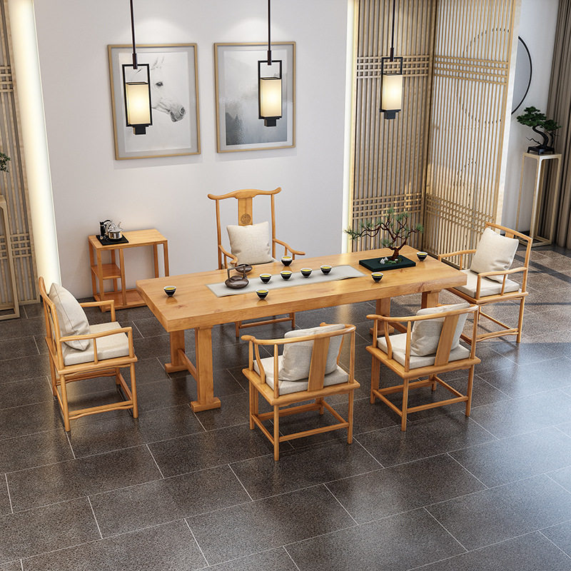 新中式全实木茶桌椅组合休闲办公会客接待茶桌酒店茶楼原木茶桌子