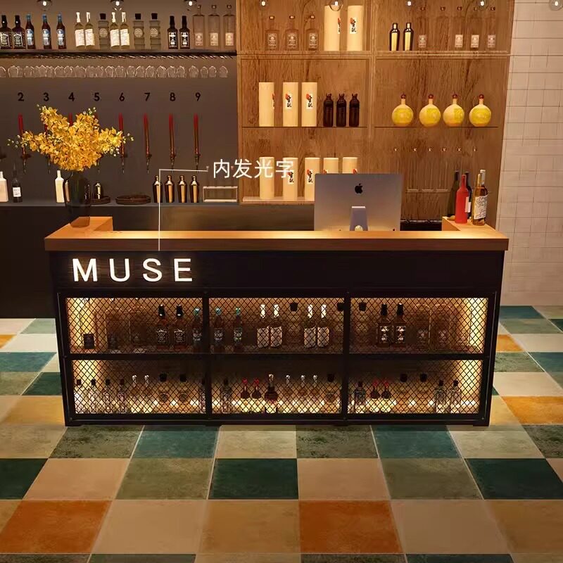 工业风收银台酒吧吧台桌烧烤店餐厅前台餐饮转角柜台美甲店专用桌