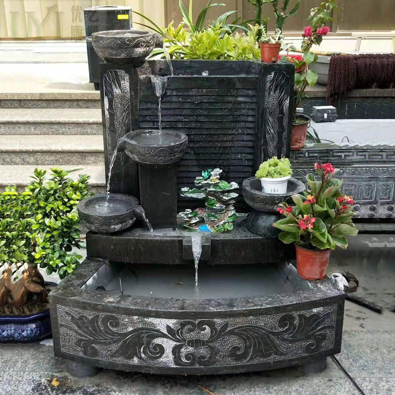 中式园林仿古青石制作 大理石流水石雕喷泉水钵景观水池石雕摆件