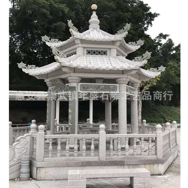 工厂石雕凉亭 中式六角双层凉亭 公园户外休闲石头亭子 凉亭走廊