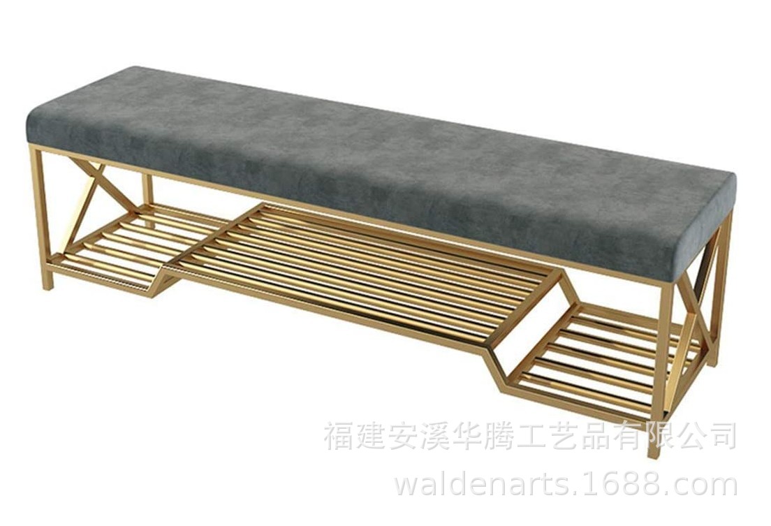 北欧简约铁艺长条换鞋收纳凳