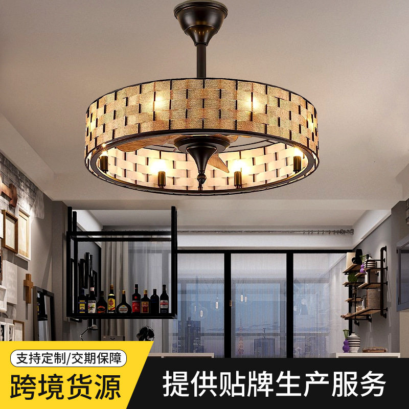 现代农舍风格带灯的笼式吊扇美式客厅餐厅双向控制风扇灯 吊扇灯