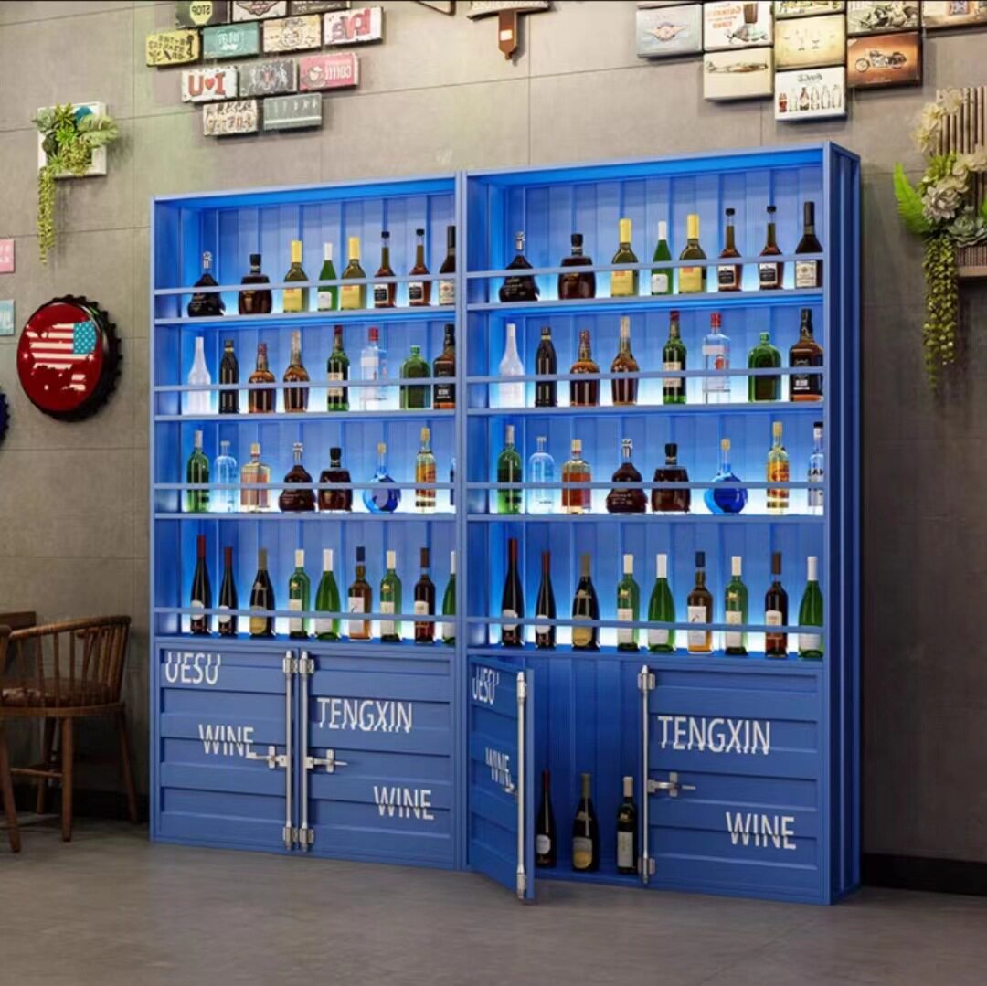 工业风铁艺酒柜展示柜复古商用置物架落地式多层红酒架展示架