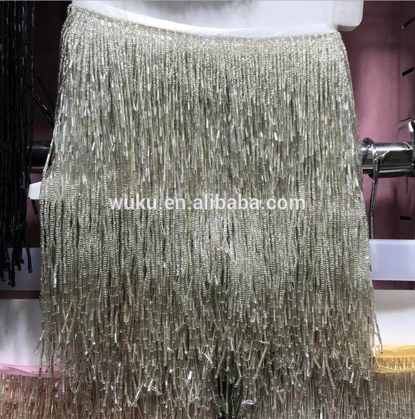 25cm不规则款银色管珠流苏 舞蹈服流苏珠子 DIY边穗饰品 TF-168