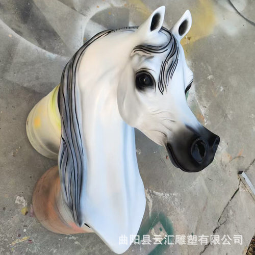酒店大堂仿真马头雕塑售楼部大厅会所软装大型创意玻璃钢动物摆件