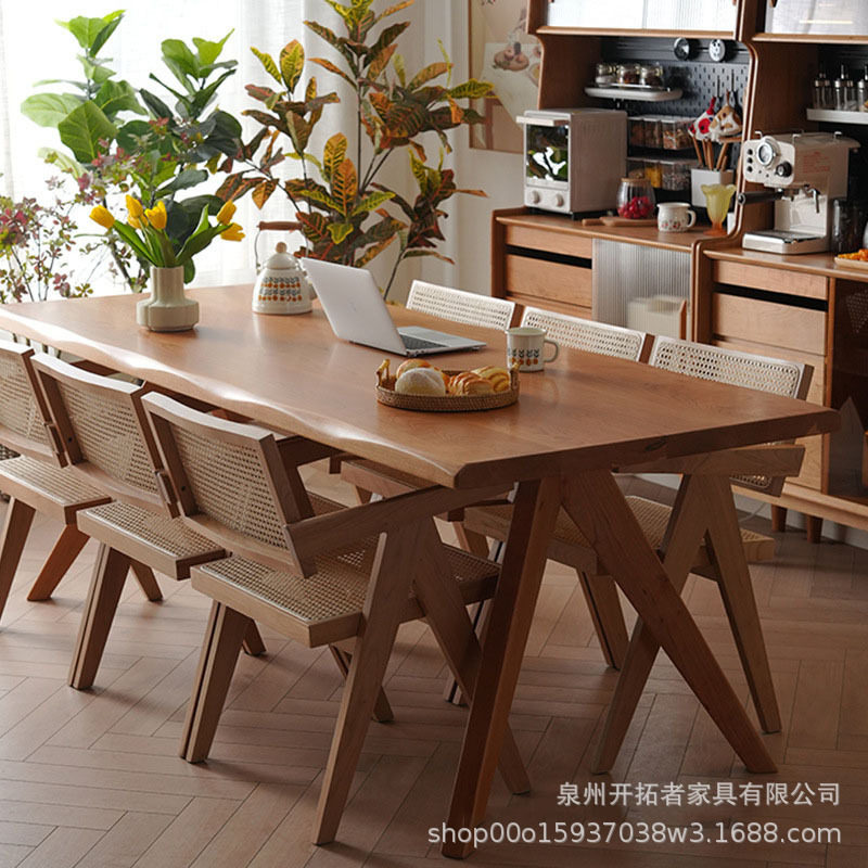 北欧实木餐桌公寓餐厅长条大板桌多人聚会聚餐吃饭桌简约办公桌