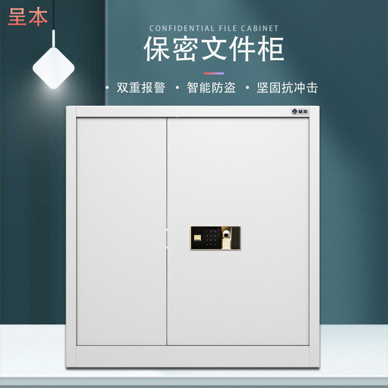 呈本保密文件柜指纹锁资料柜钢制带锁储物柜员工柜防盗柜灰白
