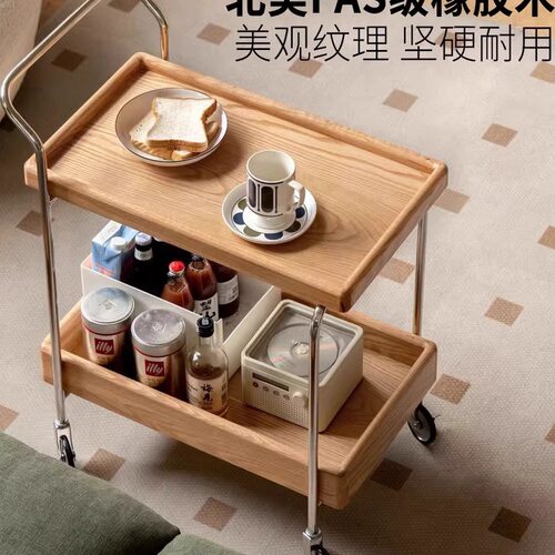 批发北欧实木小推车双层客厅茶几可移动卧室床头小户型边几简约收