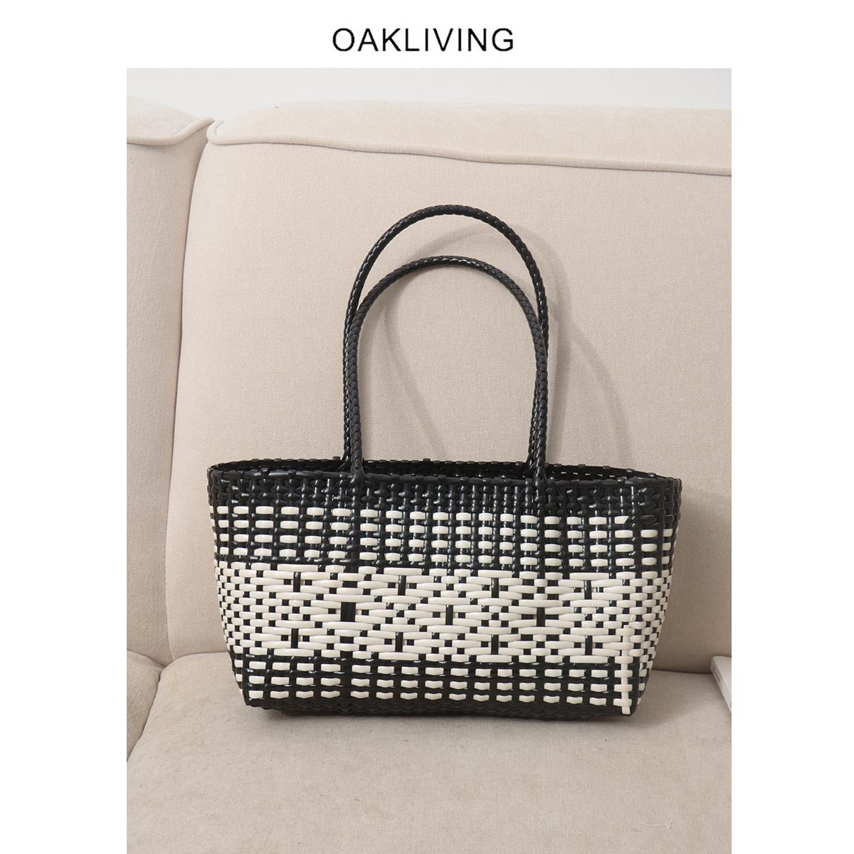 oakliving外出购物手提篮法式手工编织收纳篮杂物收纳筐买菜置物