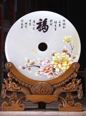 玉石平安扣摆件家居中式玄关送朋友开业乔迁办公室摆设风水