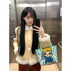黄色毛毛小香风外套2024新款女秋冬季加绒加厚短款小个子呢子大衣