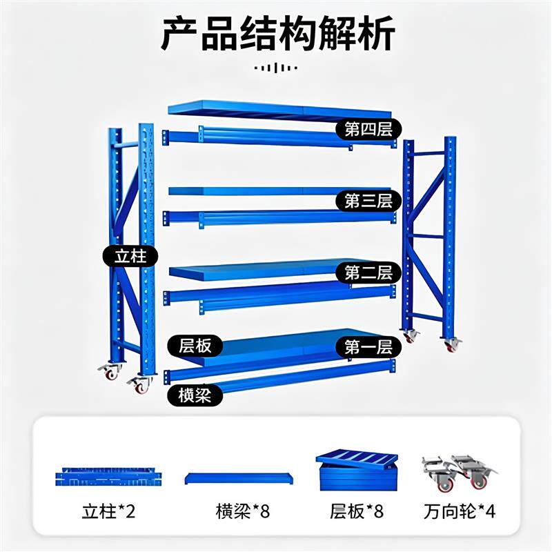 仓储货架家用组合置物架带万向轮多层移动货架带轮展示架工具架