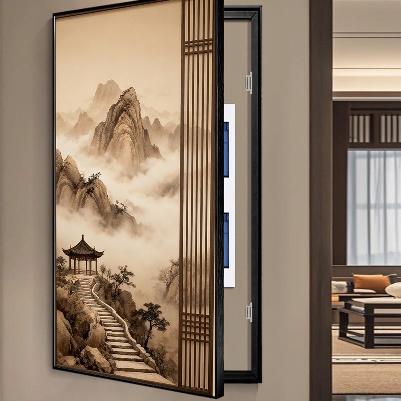 新中式水墨竹子电表箱装饰画大尺寸配电箱遮挡画竖款可定制电闸画图片
