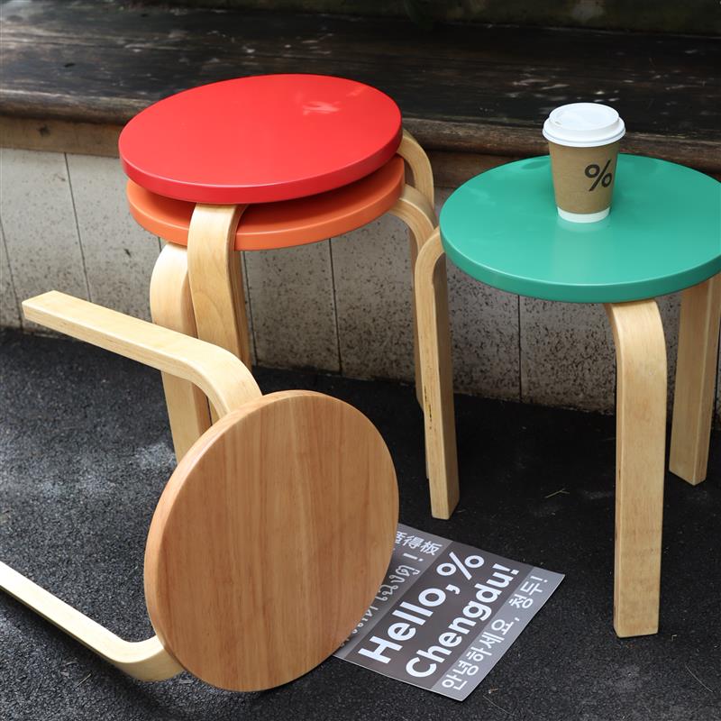 【新店新品】北欧简约实木圆凳彩色餐椅家用极简凳子边几椅子