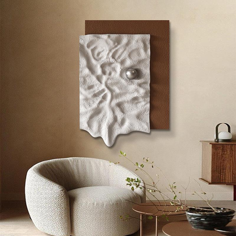 现代简约3D立体浮雕玄关装饰画手绘砂岩客厅实物画设计师钢球挂画
