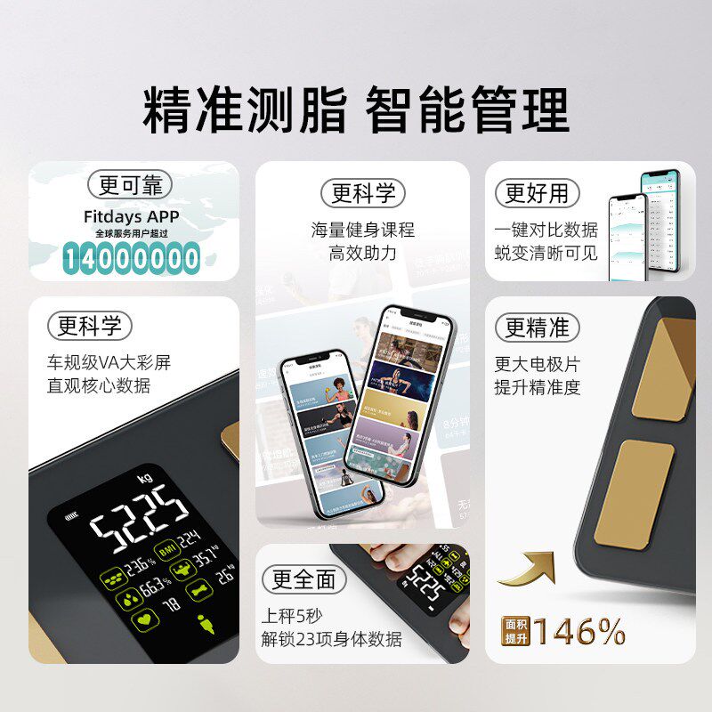 沃莱智能体脂秤体重秤电子称家用小型人体高精准度减肥专用计充电